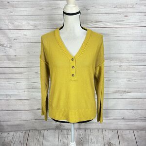 Ann Taylor LOFT Textured Stitch Henley Sweater Size XS Yellow